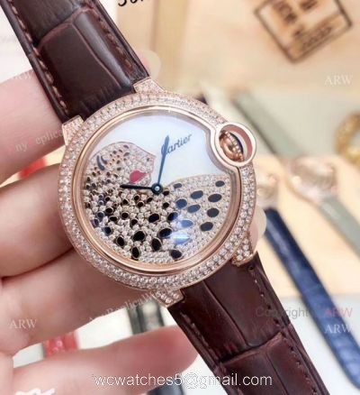 Ballon Bleu Cartier Quartz Watches Diamond Leopard Brown Bracelet 1