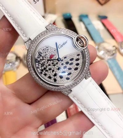 Ballon Bleu de Cartier Replica Watches SS Diamond Leopard Face 1
