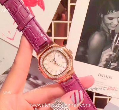 Best Quality Patek Philippe Nautilus Womens Rose Gold Diamond Watch 1