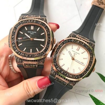Replica Patek Philippe Engraving Nautilus Rose Gold Watch 42mm 1
