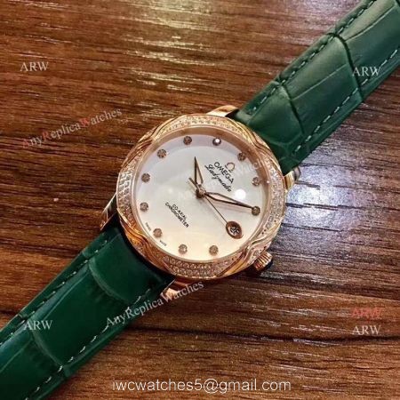 Replica Omega CO-AXIAL Lady Watch Rose Gold Diamond Bezel 1