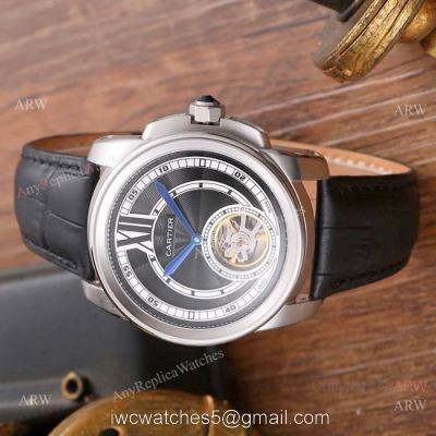 AAA Quality Cartier Calibre De Watches Black Dial Leather Strap 1