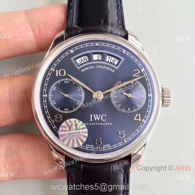 Swiss Replica IWC Portugieser Annual Calendar 7 Days Blue Face SS Watch 1