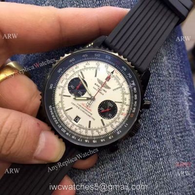 High Quality Breitling Navitimer Rubber Strap Black Case White Dial 46mm Wrist 1