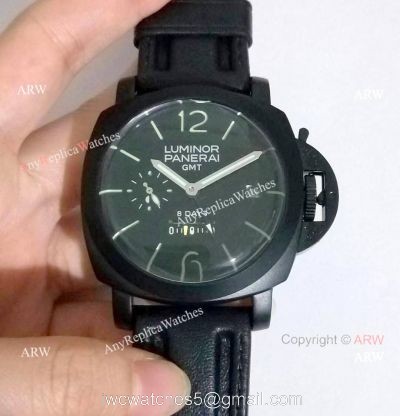 New Panerai PAM 233 Luminor GMT 8 Days Black Steel Case Watch 1