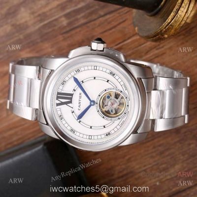 Calibre De Cartier Tourbillon Stainless steel White Dial Watches 1