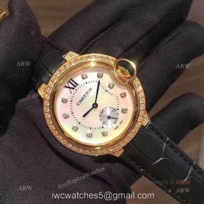 Fake Cartier Ballon Bleu 36mm Watch Gold Case White MOP Face 1