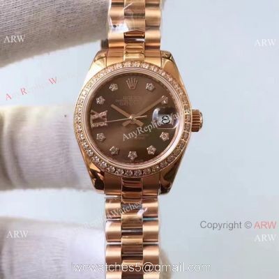 Rolex Lady Datejust 26mm Copy Watch Rose Gold Brown Dial 1