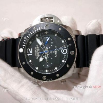 New Copy Panerai Submersible Flyback SS Black Bezel Watch PAM615 1