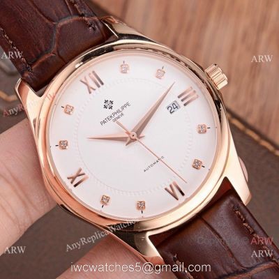 Copy Patek Philippe Calatrava White Face Rose Gold Men Watch Low Price 1