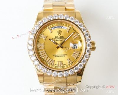 N9 Swiss Grade Rolex Day Date 2 Yellow Gold Diamond Roman Markers Watch 41mm 1