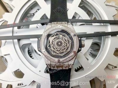 Hublot Big Bang Sang Bleu Stainless Steel Iced Out Watch Best Replica 1