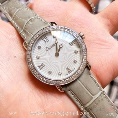 Japan Grade Replica Cartier SS Gray Leather Strap Watch 1