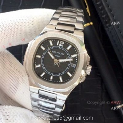 Fake Patek Philippe Nautilus Womens Watches SS Black Face QUARTZ 1