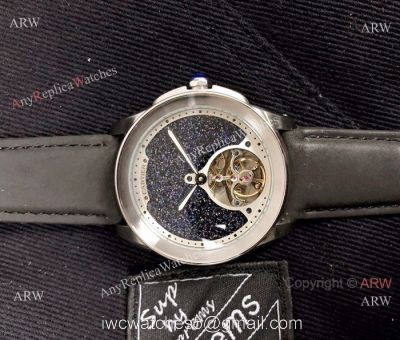 New Copy Calibre de Cartier Tourbillon watch Black Leather Band 1