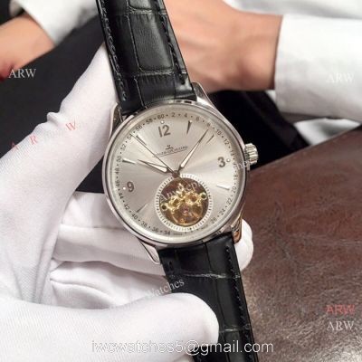 Jaeger-LeCoultre Tourbillon Silver Dial Black Leather Strap 42mm Watch 1