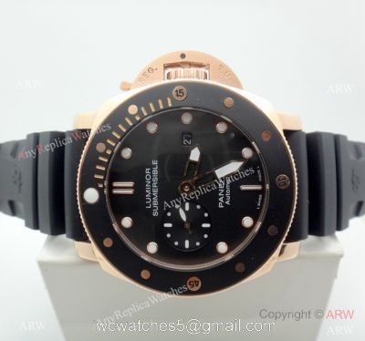 Panerai Submersible Rubber Strap PAM684 Copy Watch Rose Gold Black Bezel 1
