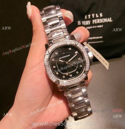 Replica Burberry Stainless Steel Black Dial Quartz Watch 34mm Women 1