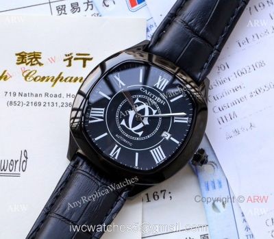 Copy Cartier Drive De automatic Watches Black Leather Strap 1