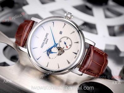 Patek Philippe Calatrava 42mm Copy Watches SS White Moonphase Dial 1