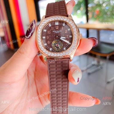 Clone Patek Philippe Aquanaut Tourbillon Women Watches Rose Gold Diamond Bezel 1