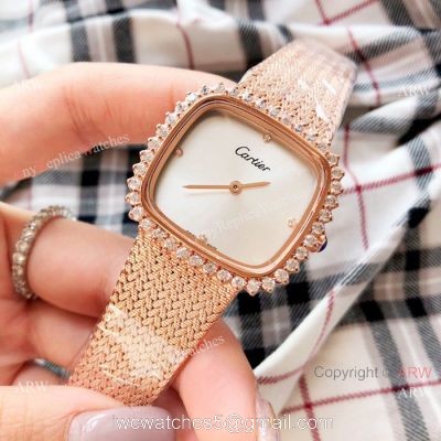 Fashion Cartier Replica Watches Rose Gold Diamond Case 1