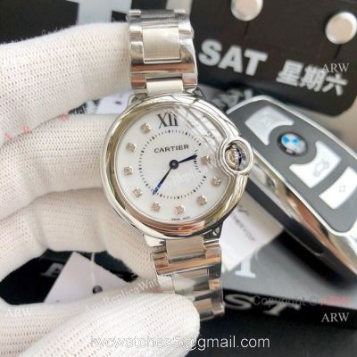 Ballon Bleu Cartier Quartz watch Copy Stainless Steel White Mop Face 33mm 1
