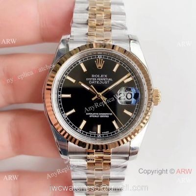 Replica AR Factory V2 Swiss 3135 Rolex Datejust Black Dial Jubilee Watch 36mm 1