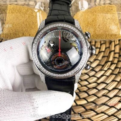 Bubble Chronograph Corum Watch Diamond Case Black Dial 1