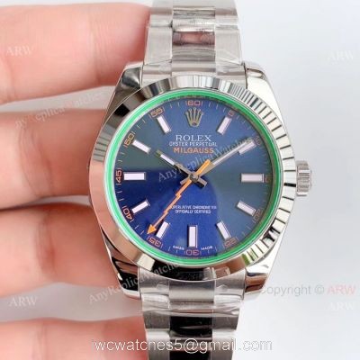 AR Replica Rolex Milgauss ETA2824 Stainless Steel Blue Dial Watch Swiss Made 1