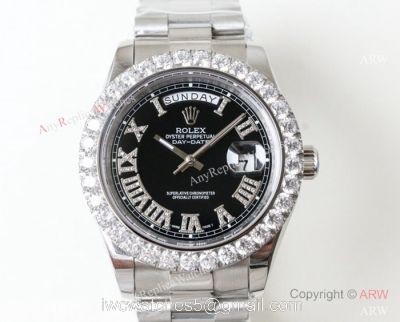 N9 Swiss Rolex Presidential Diamond Bezel Replica Watch Day-Date II SS Black Face 1