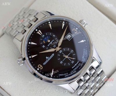Jaeger-LeCoultre JLC Moonphase Man Stainless Steel Black Dial Watch 1