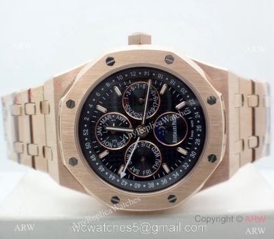 Fake Audemars Piguet Perpetual Calendar Rose Gold Black Watch Low Price 1
