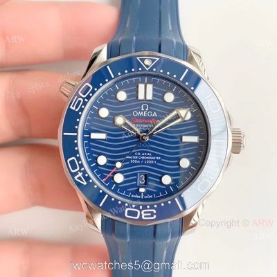 (OM Factory)Omega Seamaster 300 Replica Watch SS Blue Rubber Strap 1