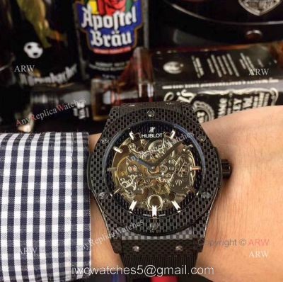 Copy Hublot Classic Fusion Watches Skeleton Dial Black Rubber Strap 1