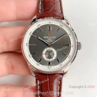 Swiss Grade Copy Breitling Premier 40mm Watch Gray Rhodium Face Leather Strap 1