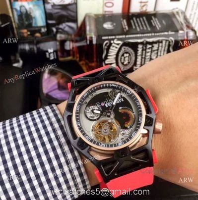 Replica Hublot Techframe Ferrari Tourbillon Watch Red Rubber Strap 43mm 1