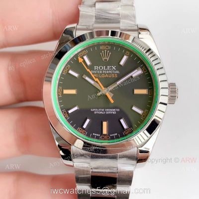 1:1 AR Replica Rolex Milgauss ETA 2824 Watch 904L Steel Black Dial 1