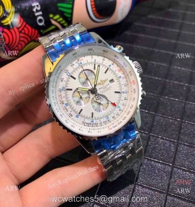 Copy Breitling Navitimer world GMT 45mm Watches Stainless Steel White Face 1