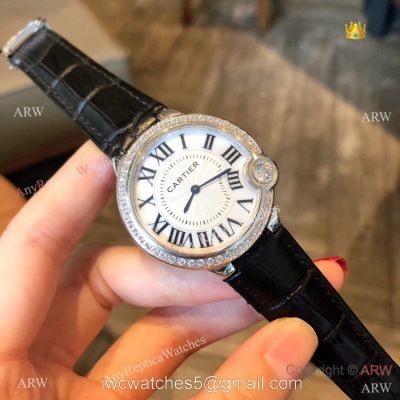 High Quality Cartier White Roman Dial Diamond Watch 36mm 1
