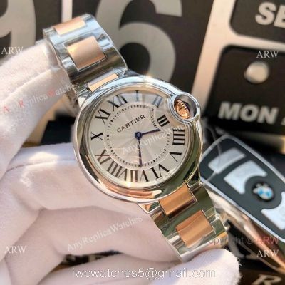 Cartier Ballon Bleu 33mm 2-Tone Rose Gold Silver Dial Womens Fake Cartier Watch 1