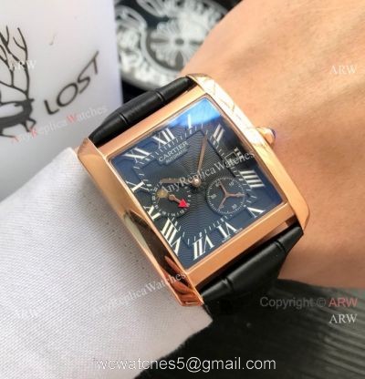 Cartier Tank Moonphase Men Wristwatch Rose Gold Black Dial 1