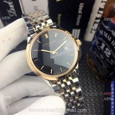 Patek Philippe Calatrava Men Watch Black Dial Two Tone Rose Gold 1