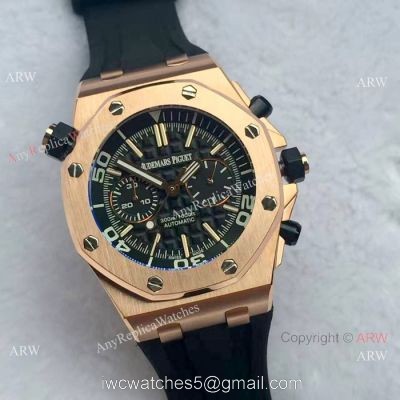 Japan Grade Royal Oak Offshore Diver Chronograph Watch Rose Gold Black Face 42mm 1