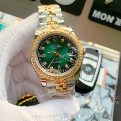 Two Tone Green Face Replica Rolex Datejust Jubilee Watch Asia 8215 Movement 1