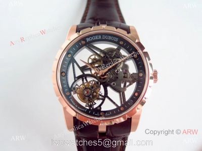 Swiss Replica Roger Dubuis Excalibur Rose Gold Skeleton BBR Factory 505SQ Watch 1