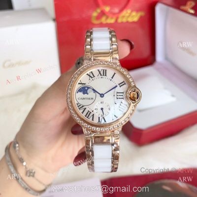 Copy Cartier Ballon Bleu quartz 36mm Watch White CeramicRose Gold Case 1