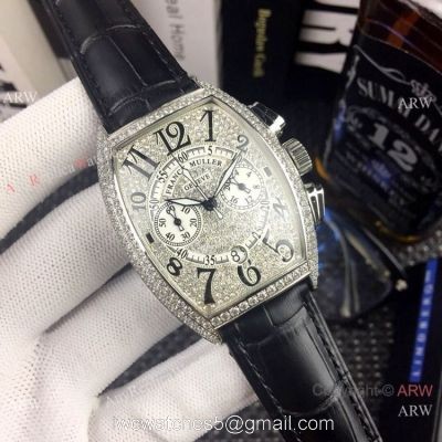 New Copy Franck Muller Mariner Chronograph Iced Out Watch Black Leather Strap 1