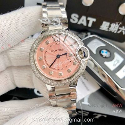Stainless Steel Pink Dial Womens Fake Cartier Watch 33mm 1