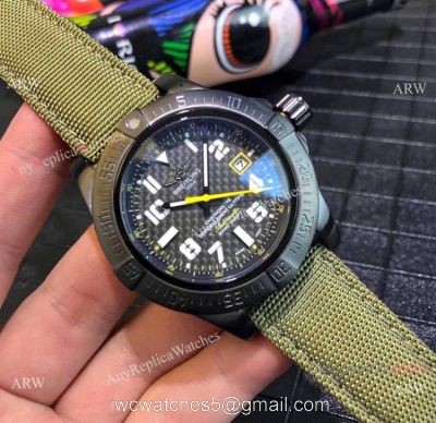 Breitling Avenger II Seawolf Copy Watch Blacksteel Green Leather Band 1